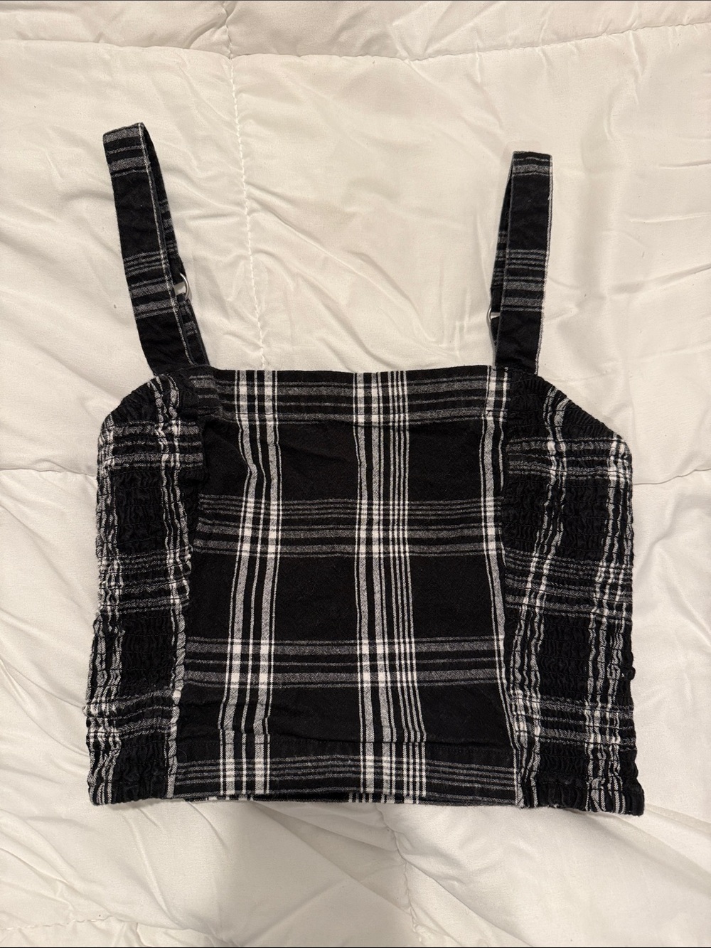 Hollister Black & White Plaid Square Crop Top